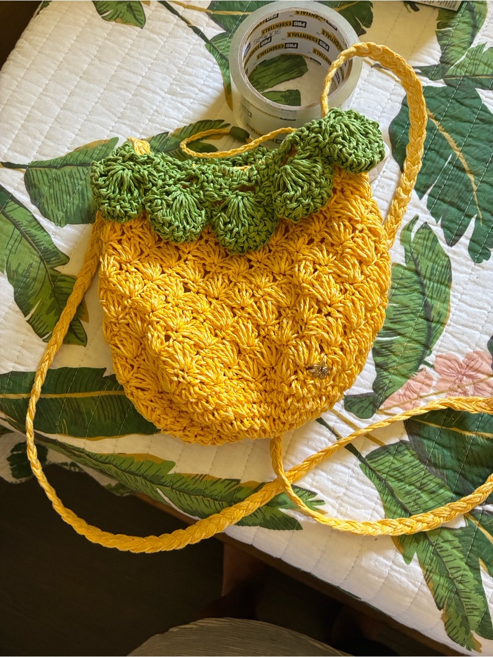T. Cappelli Yellow and Green Crochet Crossbody Bag